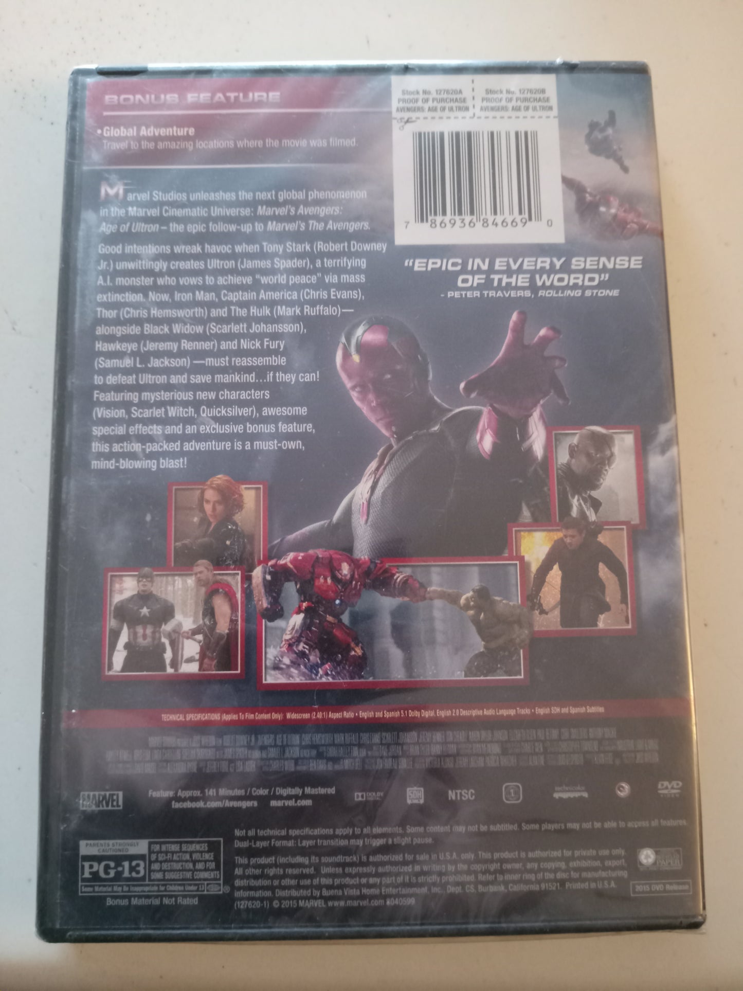 Avengers Age Of Ultron, DVD Movie, Robert Downey Jr. Widescreen, Rated PG-13, NEW