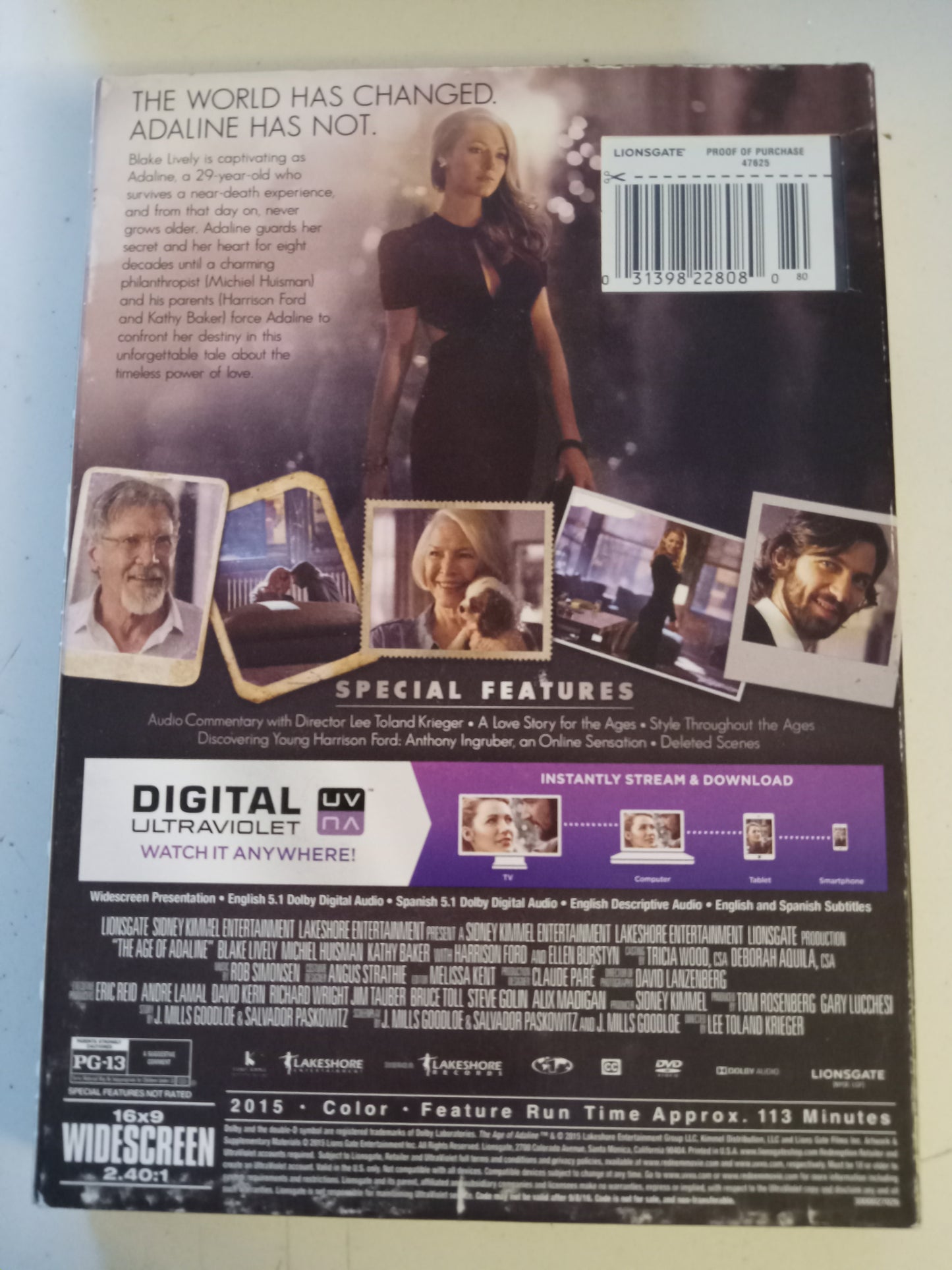 The Age Of Adaline, DVD Movie, Blake Lively Widescreen, Rated PG-13, USED
