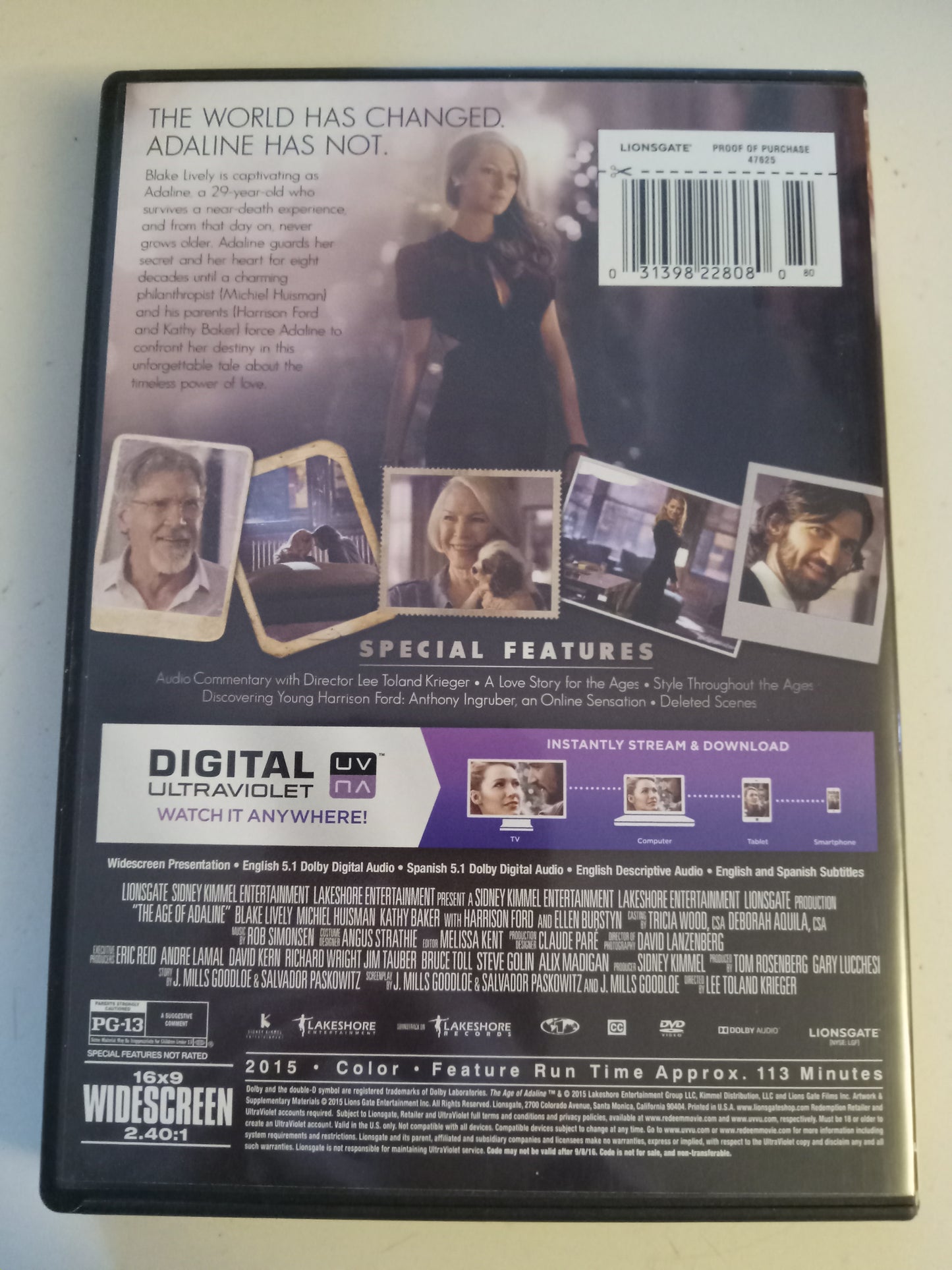 The Age Of Adaline, DVD Movie, Blake Lively Widescreen, Rated PG-13, USED