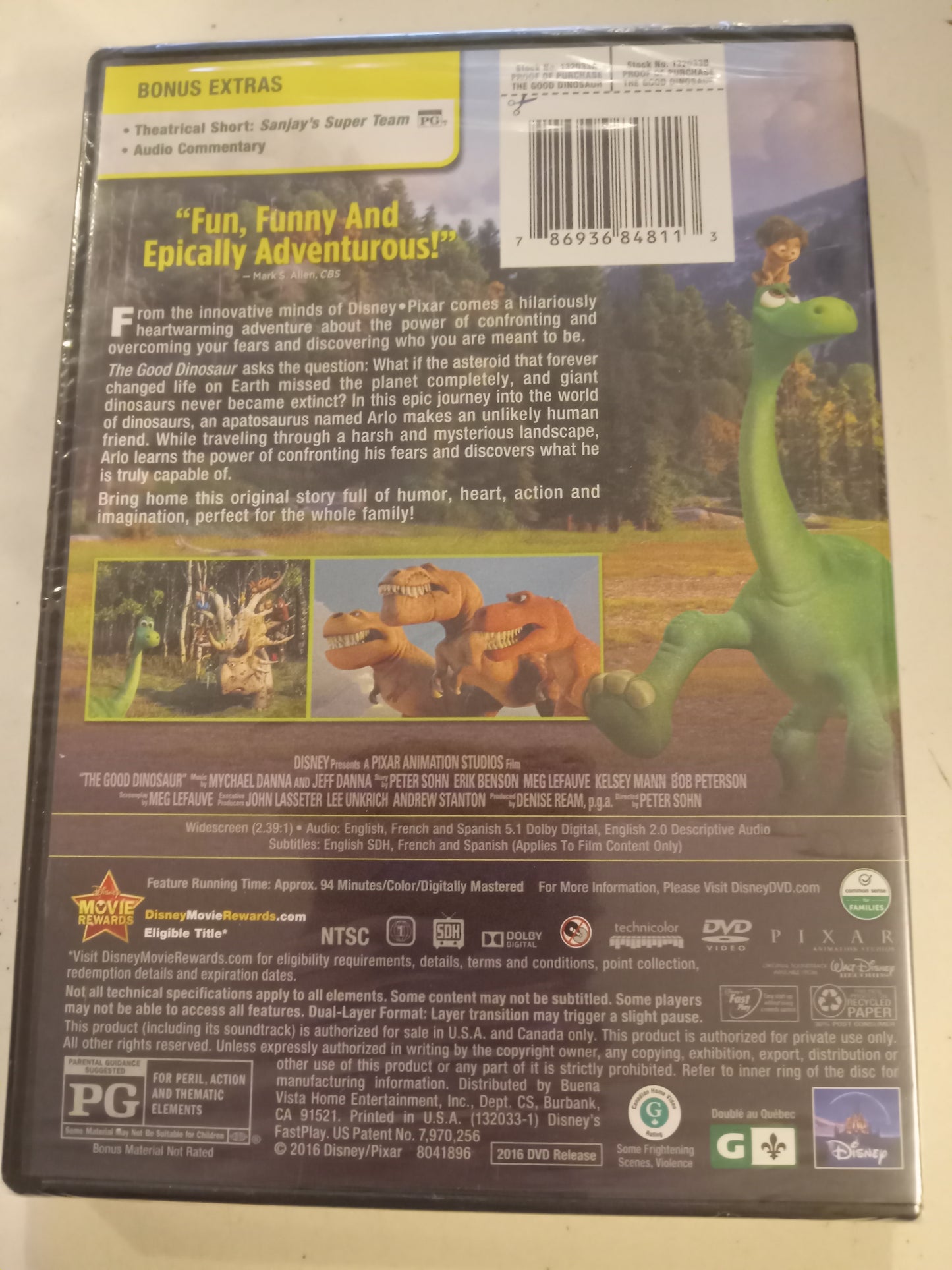 Good Dinosaur, Disney Pixar Animation DVD Movie, Widescreen, Rated PG, NEW
