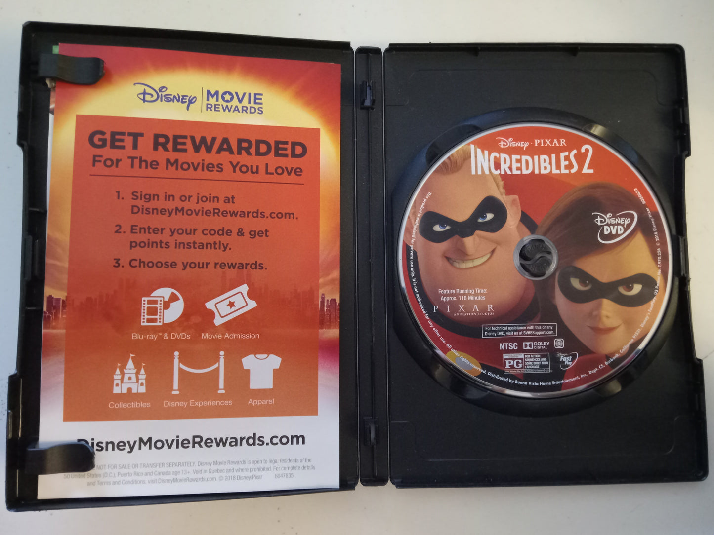 Incredibles 2, Disney Pixar Animation DVD Movie, Widescreen, Rated PG, USED