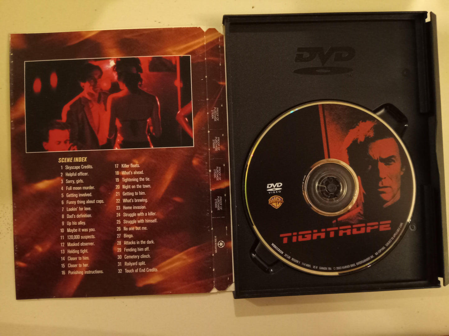 Tightrope, DVD Movie, Clint Eastwood Widescreen, Rated R, USED