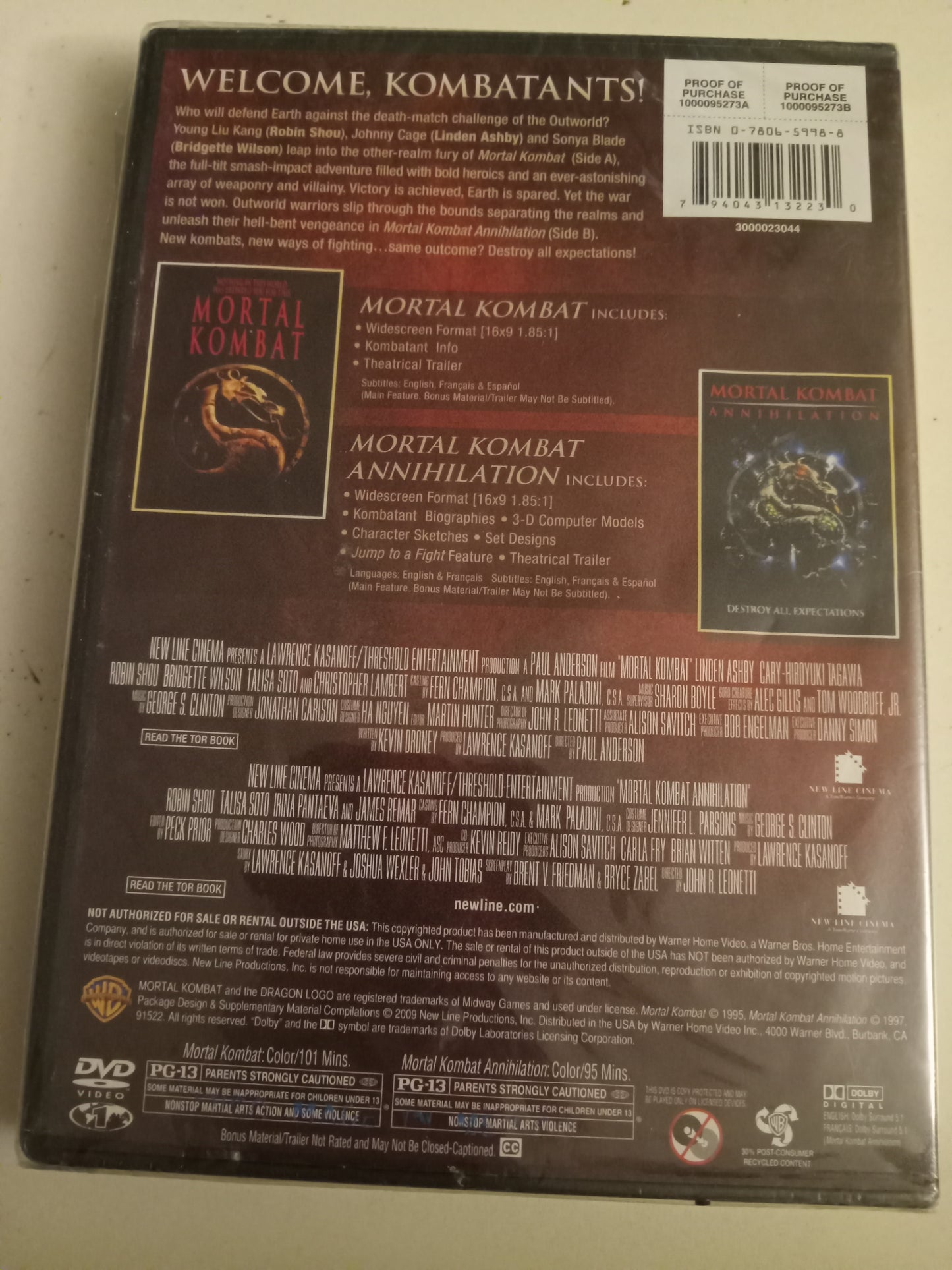Mortal Kombat & Annihilation, Double Feature, 2 DVD Movies, Widescreen, Rated PG-13, NEW