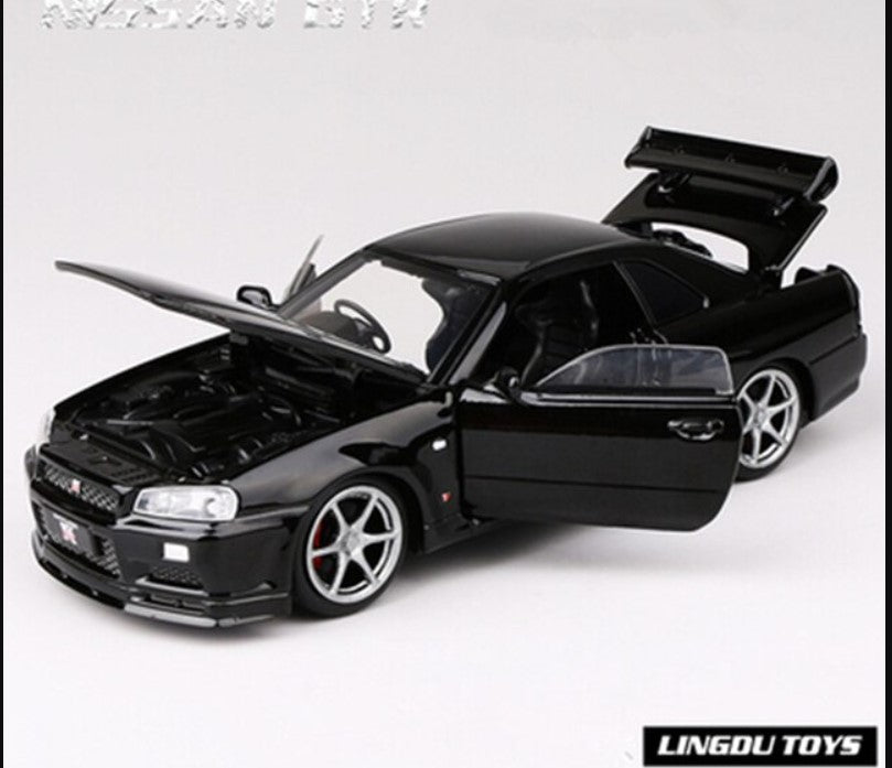Nissan Skyline Ares GTR R34 Alloy Toy Car 1:32 Scale Model Working Doors, Pull-Back, Sound, Lights NEW
