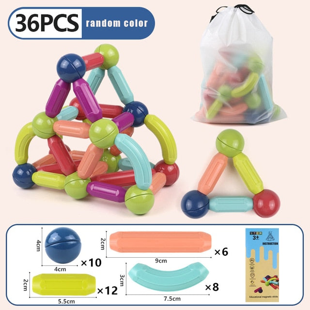 Kids Large Magnetic Constructor Sets Rods, Sticks, Wheels, Blocks Montessori Educational Toy NEW