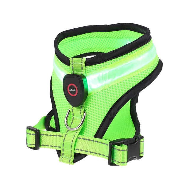 LED Light Glowing Dog Harness Adjustable, Street Safety from Autos, Outdoors Never Lost NEW