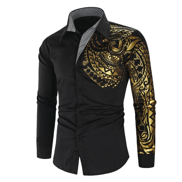 Luxury Gold Black Shirt Men New Slim Fit Long Sleeve NEW