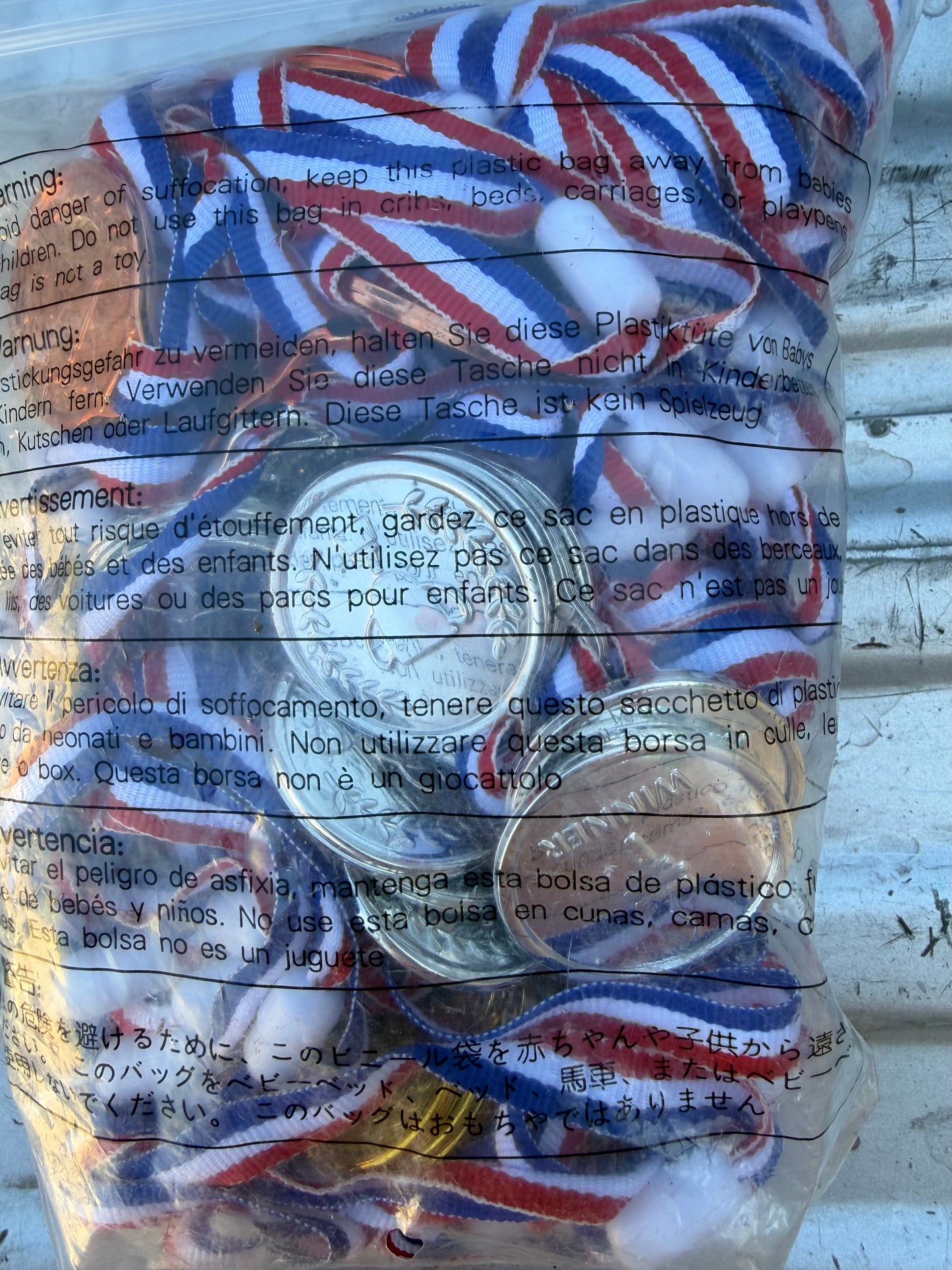 Plastic gold silver bronze medals with necklace new bag …
