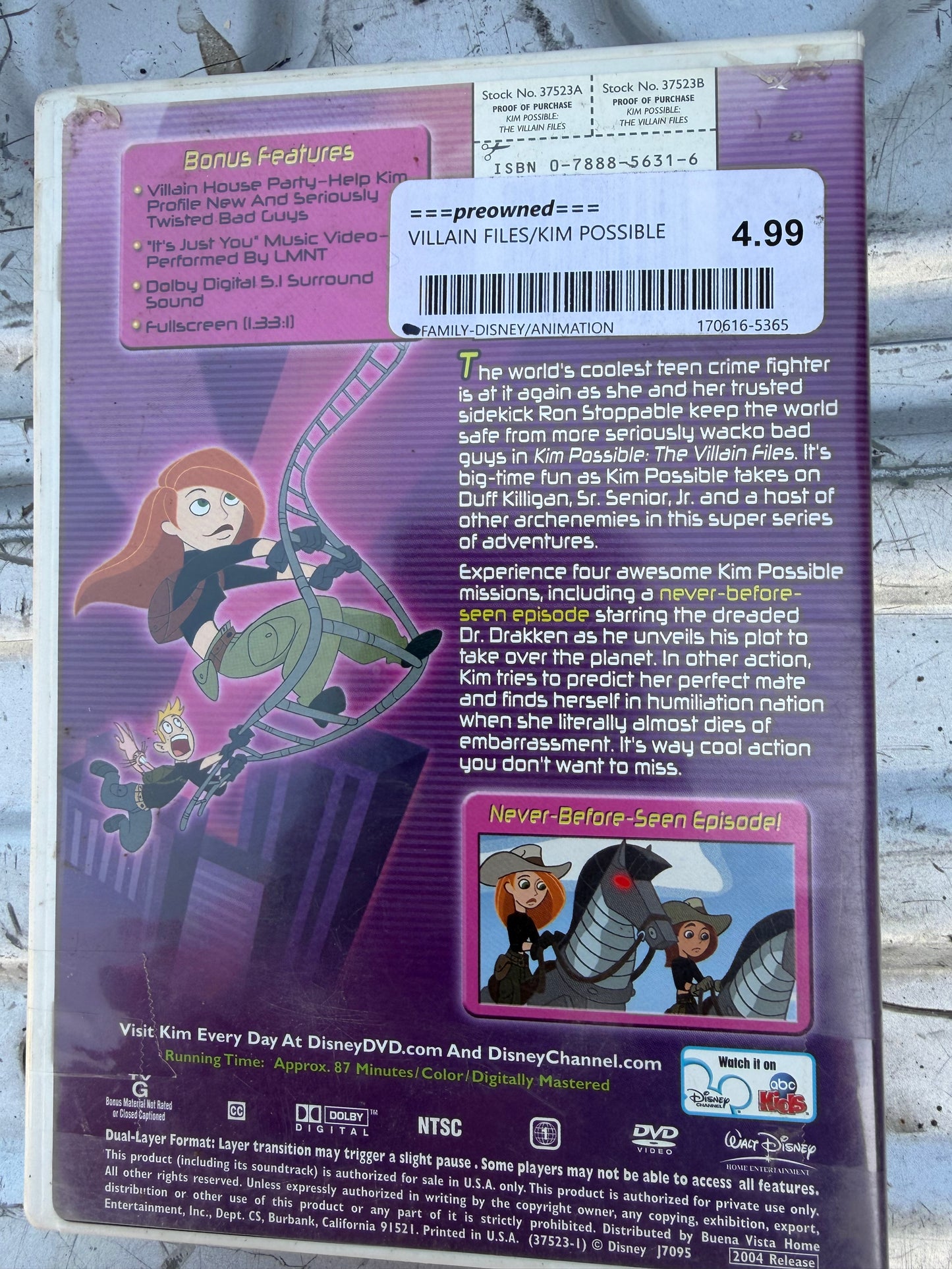 Disney Kim Possible DVD movie the Villain Files used animation…