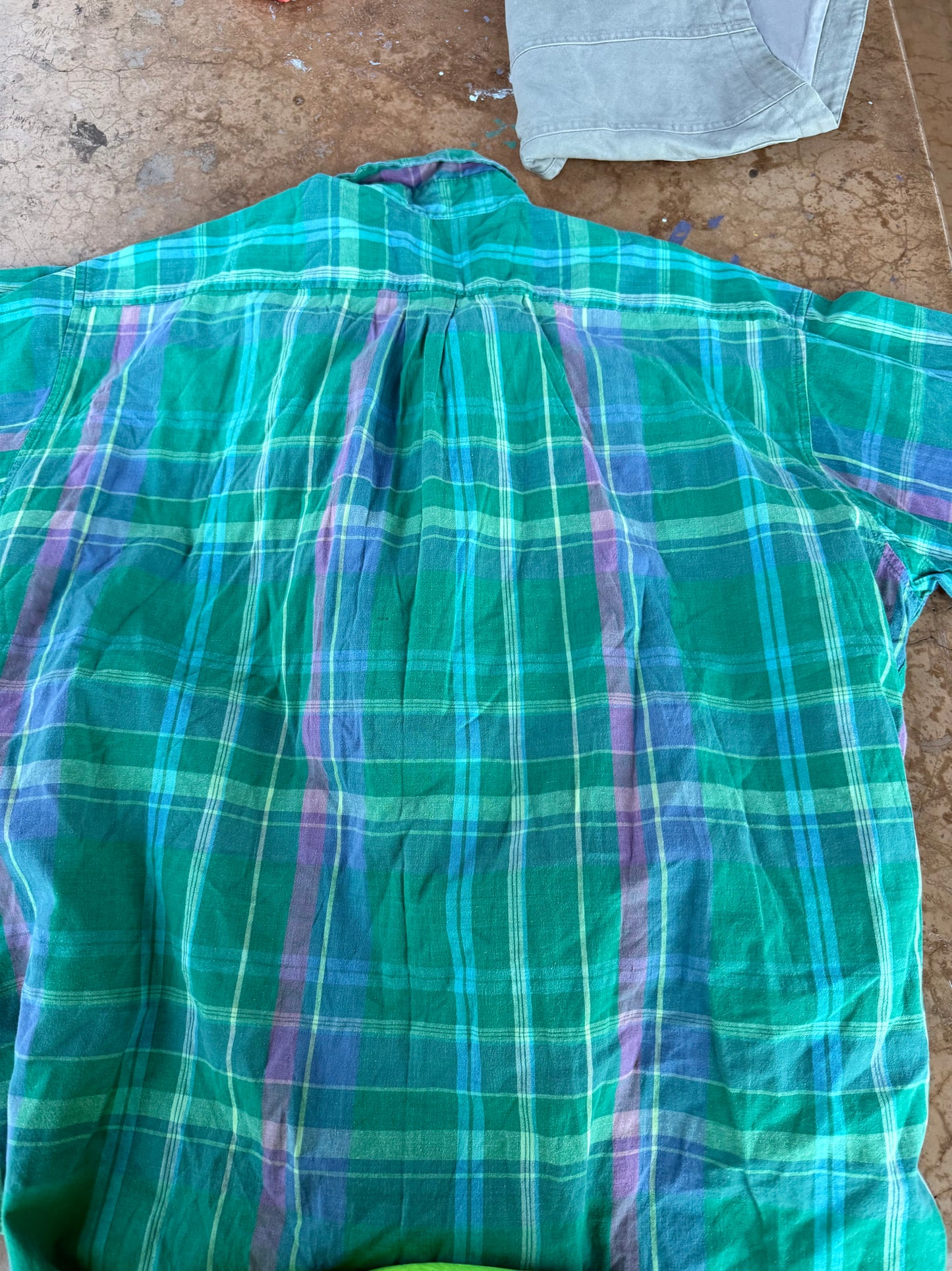 Gap button down dress up men shirt green and blue plaid short sleeve …