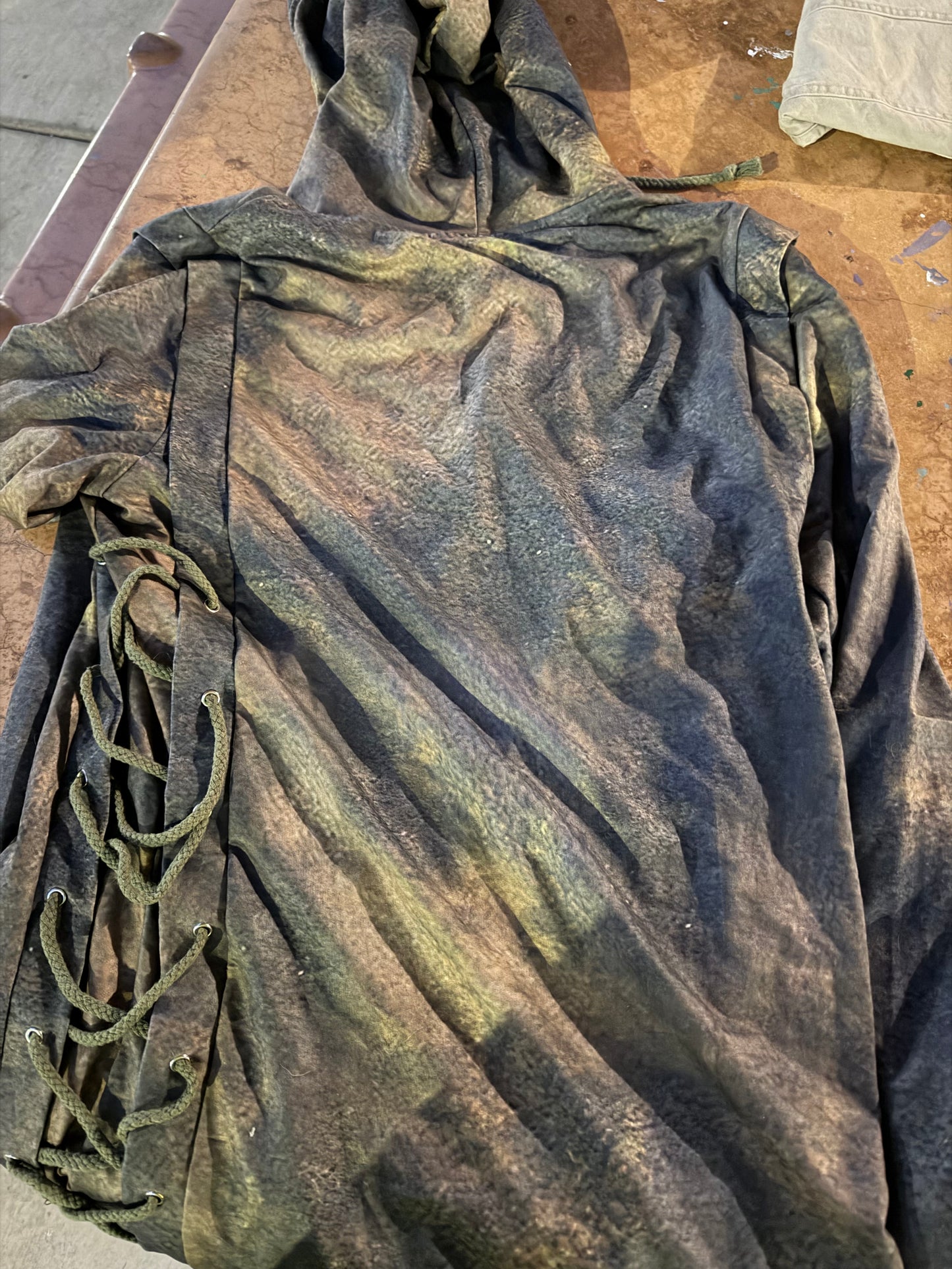 Gothic hoodie gray and dark olive green zipper and rope stitch on side no tag hand made size XL …