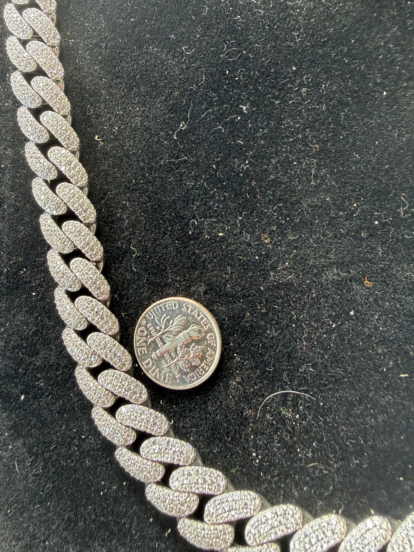 Big silver Cuban chain necklace 99.9 pure silver bling chain new 285grams silver with small lab diamonds on front …