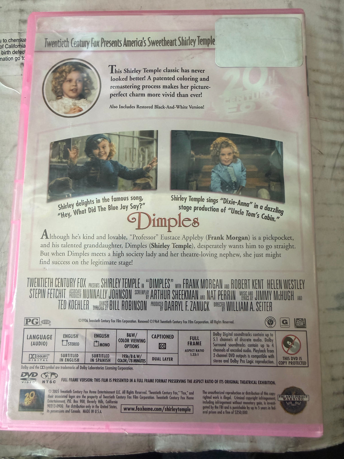 Shirley Temple in Dimples rated G used …
