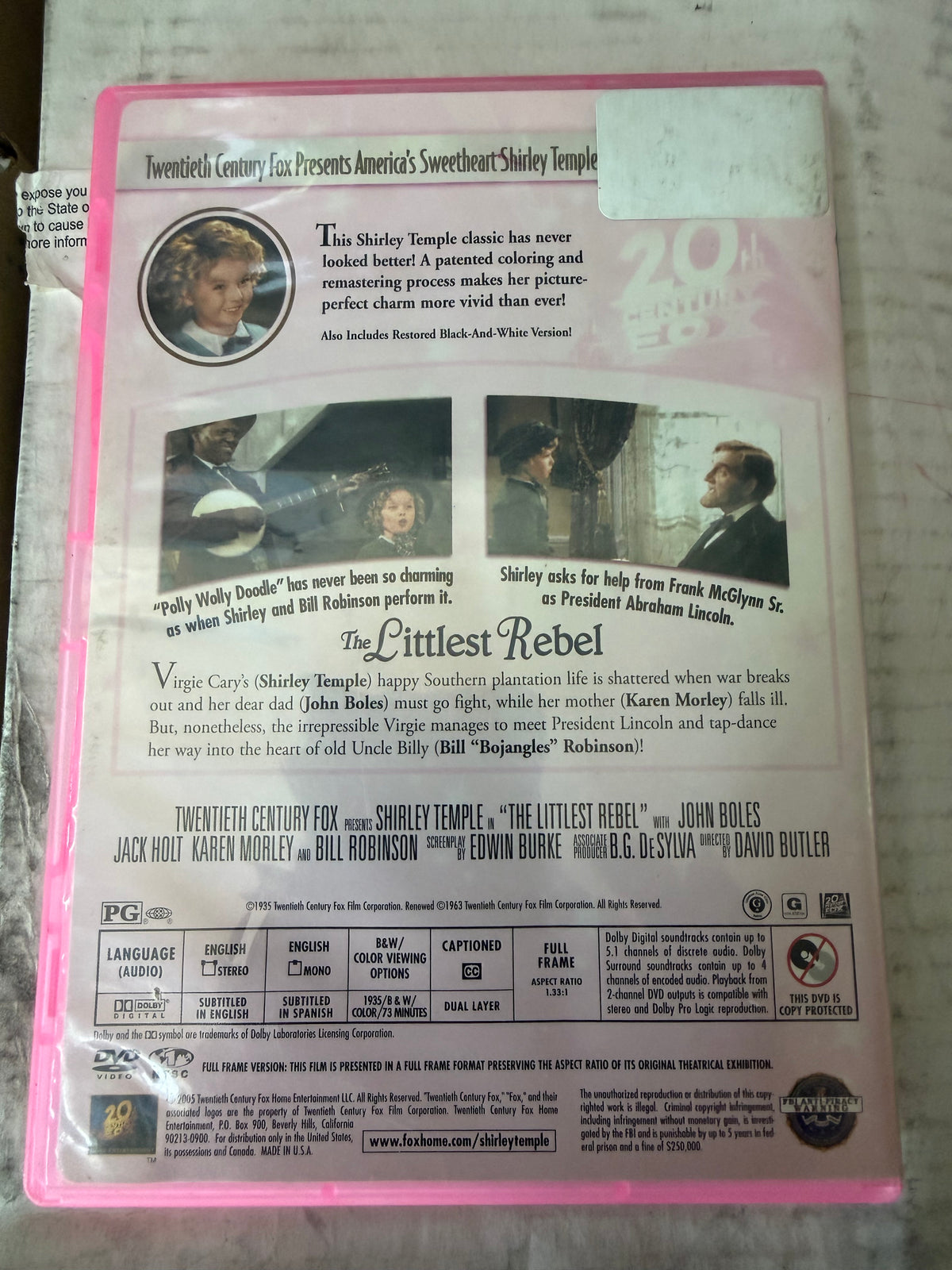 Shirley Temple Littlest Rebel DVD rated G used …