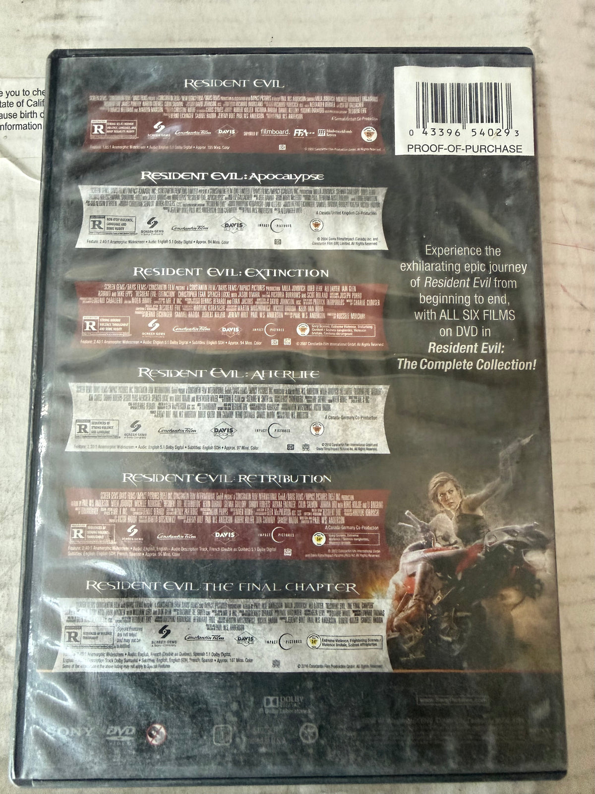 Resident Evil all 6 films dvd’s used rated R …