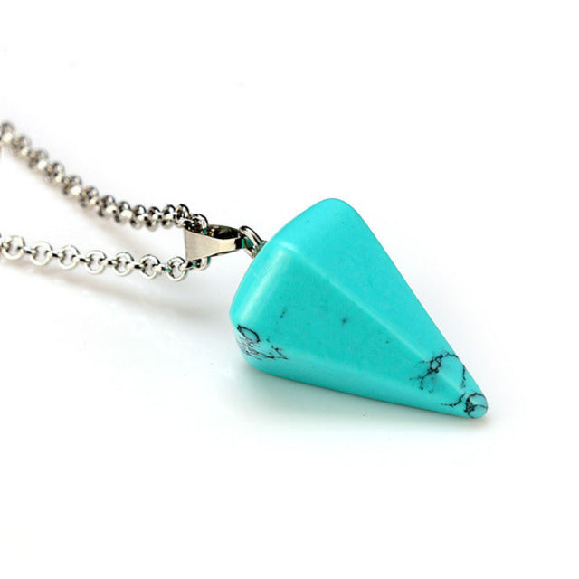 Natural Stone Pendant Necklace Stone Triangle Drop Clear White Black Green Coffee Blue Pink Multi Color, AMB, NEW!
