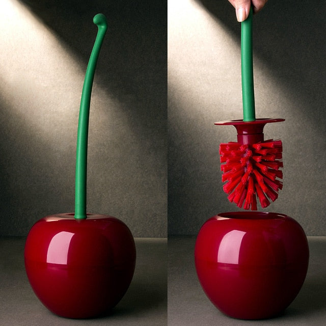 Attractive Cherry Shape Toilet Brush Holder Set Red or Green Bathroom Cleaning NEW