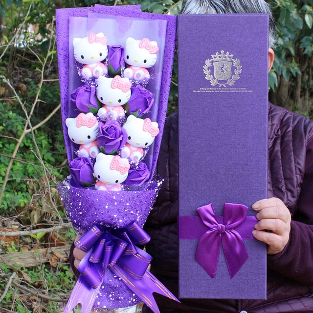 Valentines Day Teddy Bear Flower Bouquet Pink Purple Blue