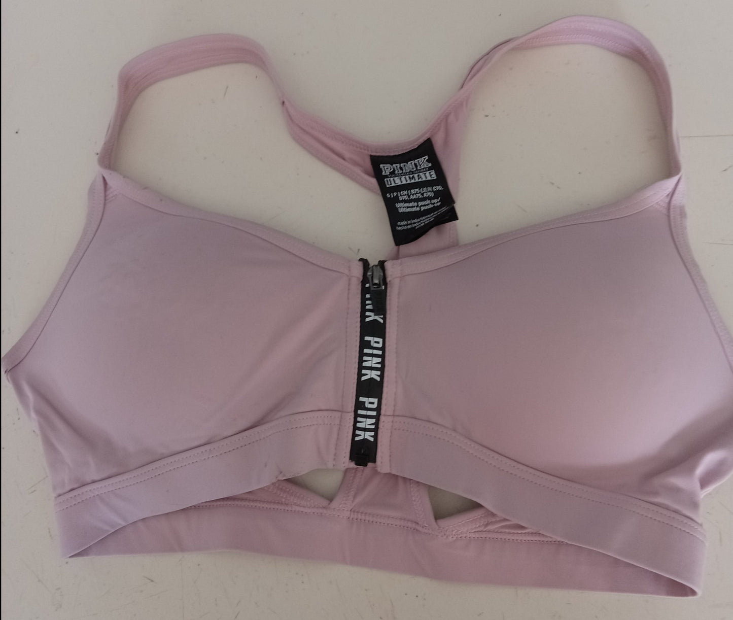 Pink Victoria's Secret Ultimate Sports Push-Up Bra Front Closure Zipper, S/P/CH/B75|C70|D70|AA75|A75, USED