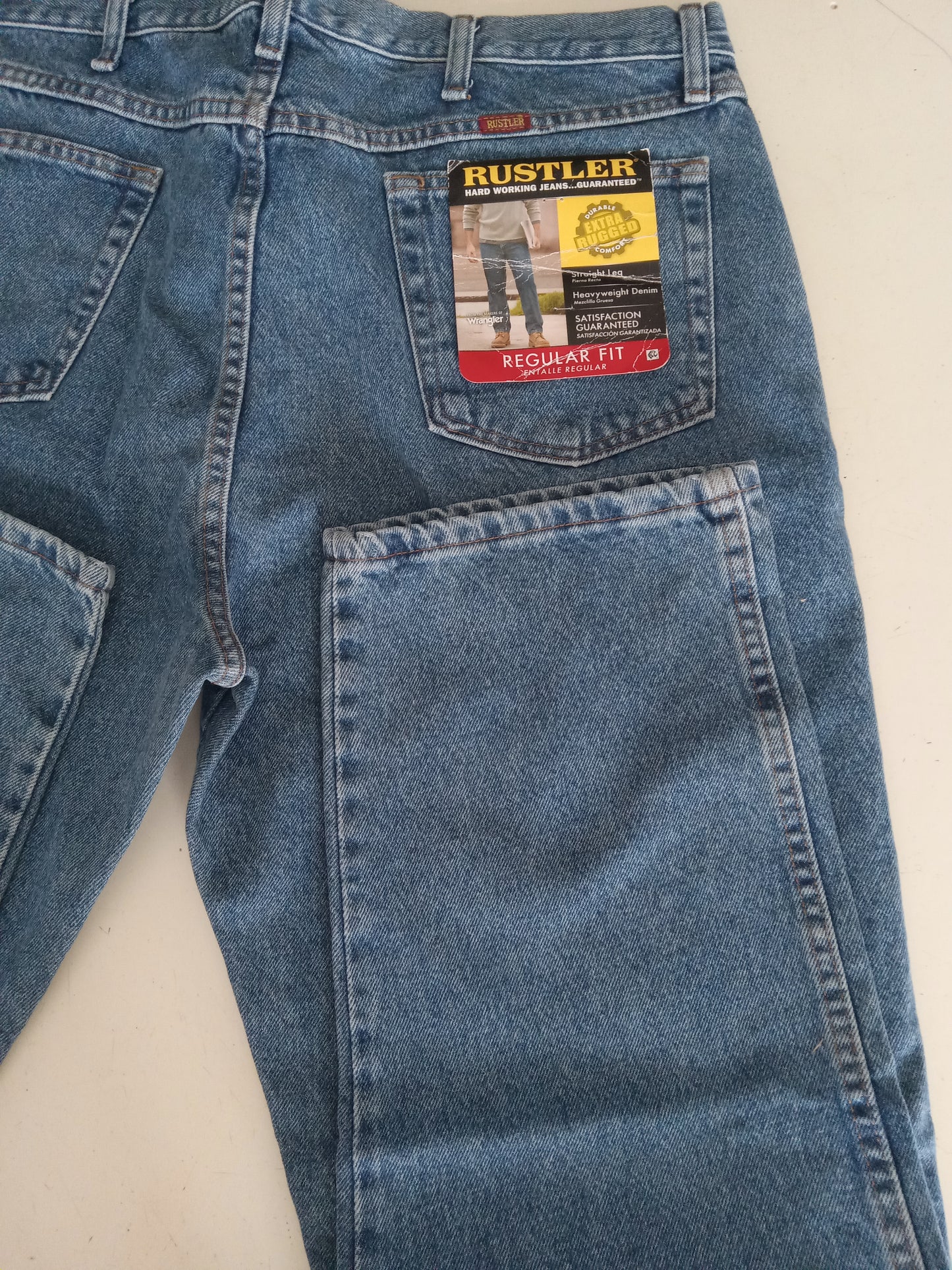 Wrangler Rustler Heavy Duty Jeans Denim Pants Mens XL 40x32, Regular Fit Straight Leg, NEW