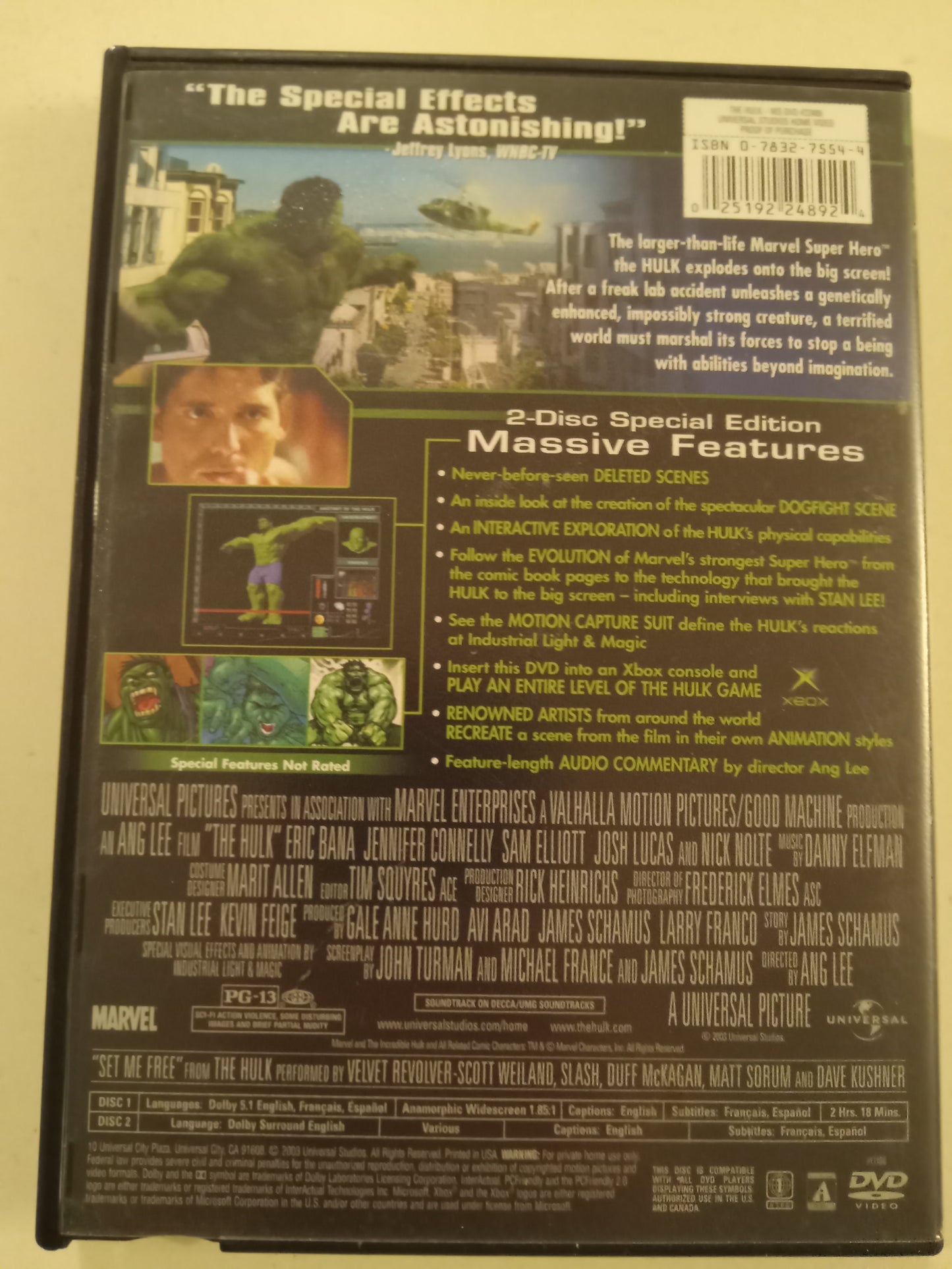 DVD: Hulk (2003, Widescreen, Rated PG-13) Eric Bana USED