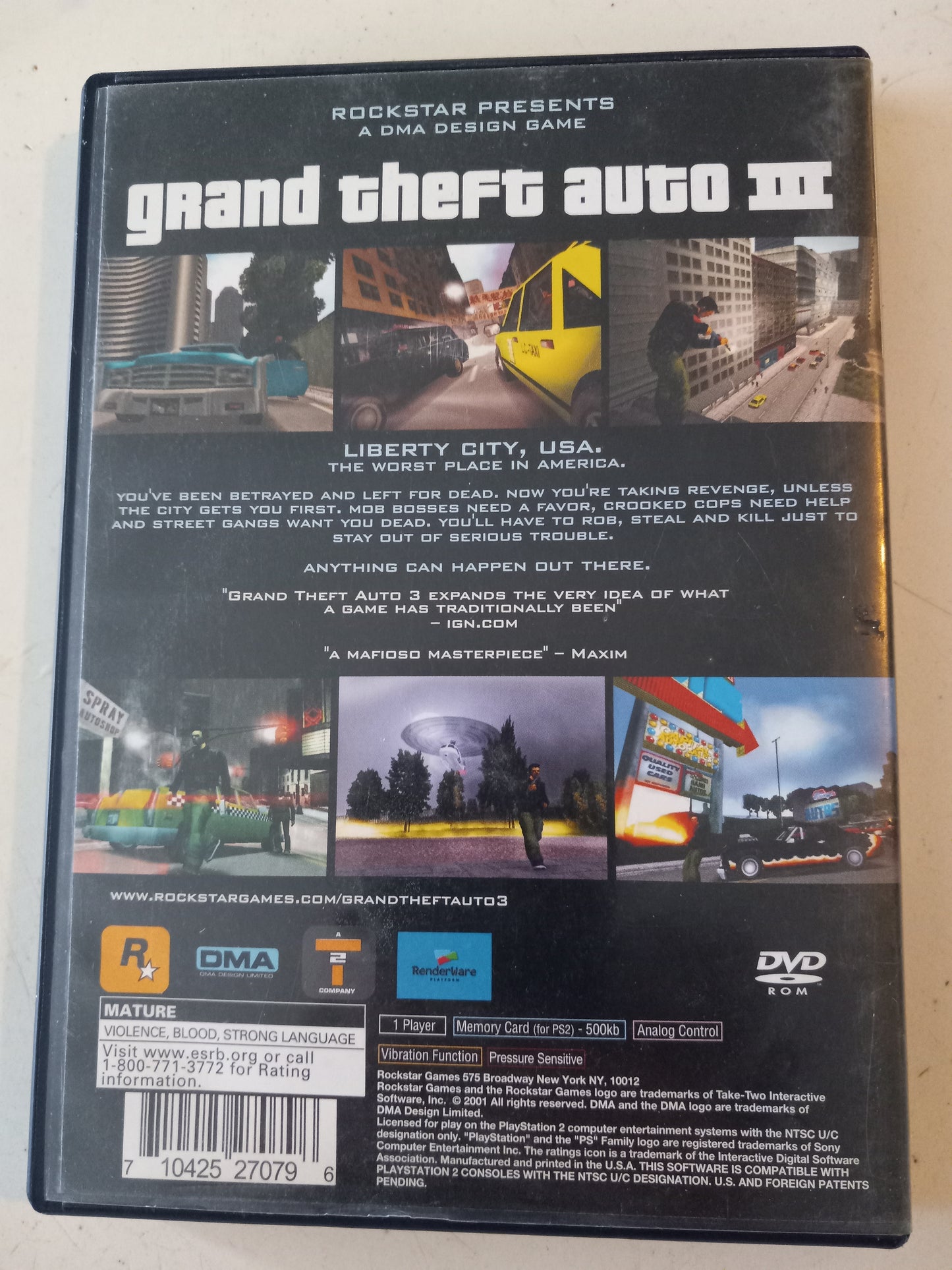 Grand Theft Auto III 3, Playstation 2 PS2 Video Game, Rated M, USED