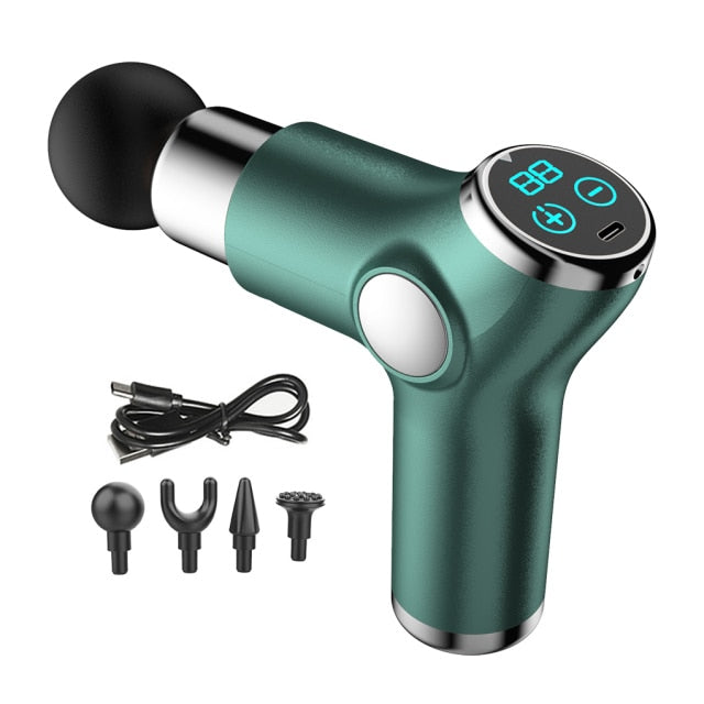 LCD Electric Targeted Massage Gun Portable 32 Speeds, 4 Heads, Rechargeable Relax Muscles NEW