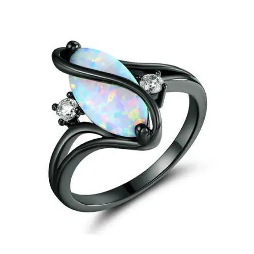 Luxurious Opal Stone Ring Black Gold Band Luxurious NEW