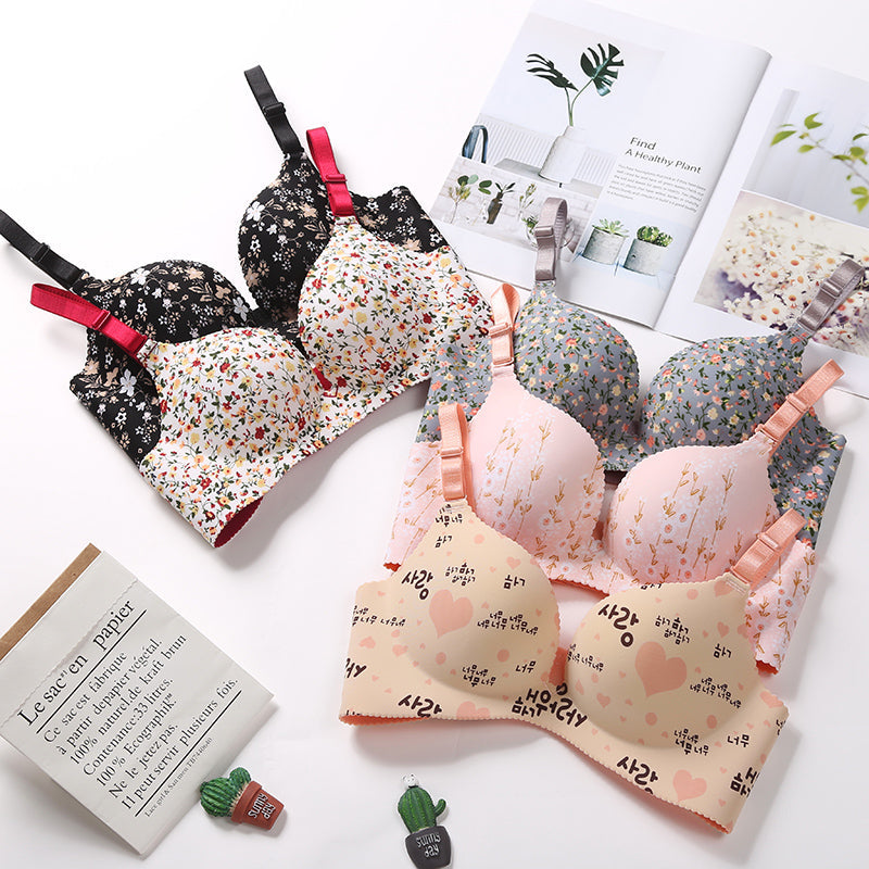 Women Seamless 5pcs Floral Bras Set, 32/70AB, 34/75AB, 36/80AB, 38/85AB, Pink Blue Red Black Peach, AMB, NEW!