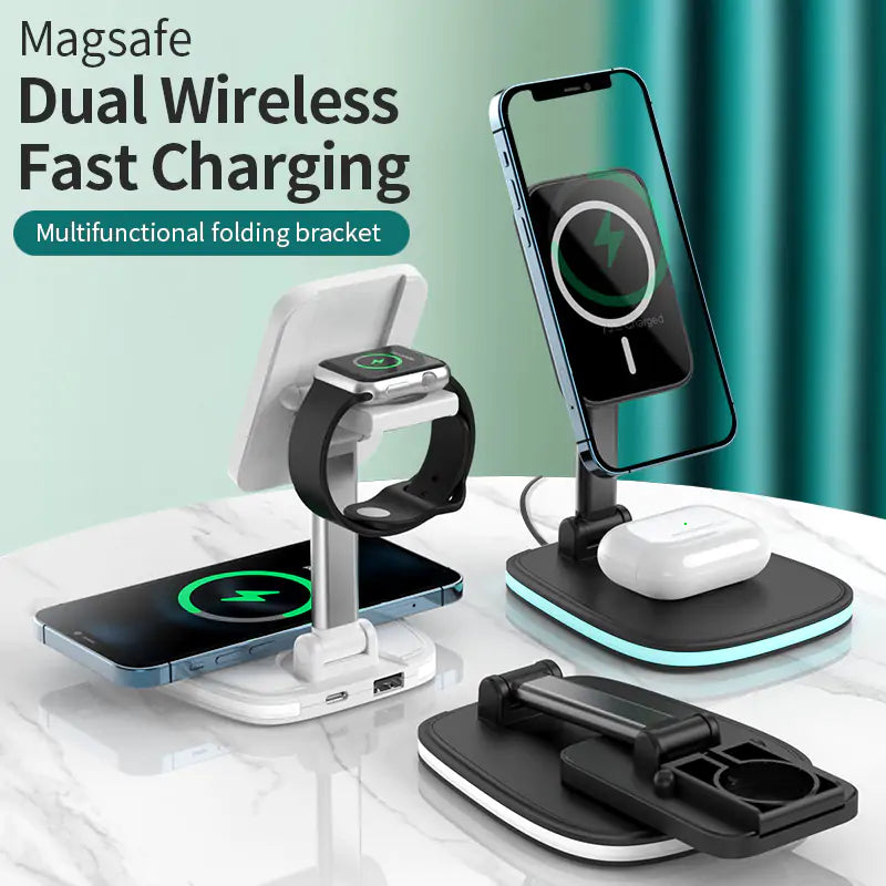 3in1 Magnetic Folding Wireless Dual Charger Apple iPhones NEW