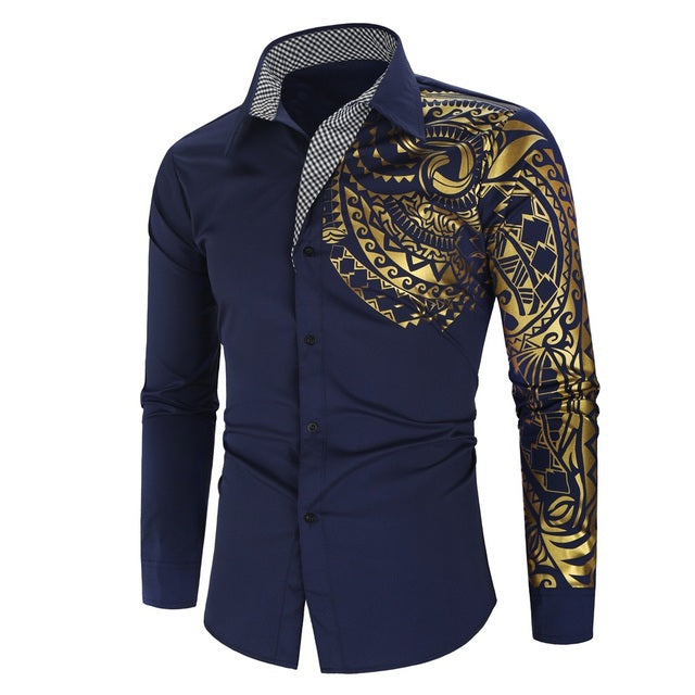 Luxury Gold Black Shirt Men New Slim Fit Long Sleeve NEW