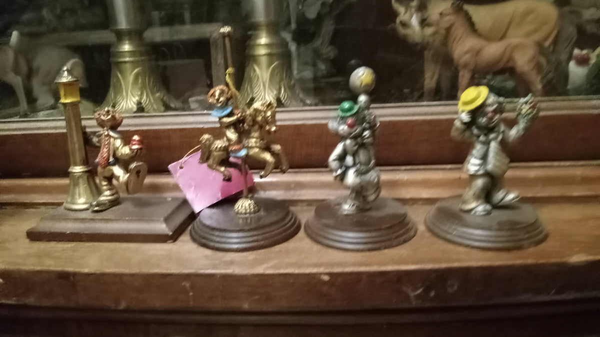 Vintage George Good Pewter Clown Figurines with Wood Bases - Set of 4 (Circa 1986)