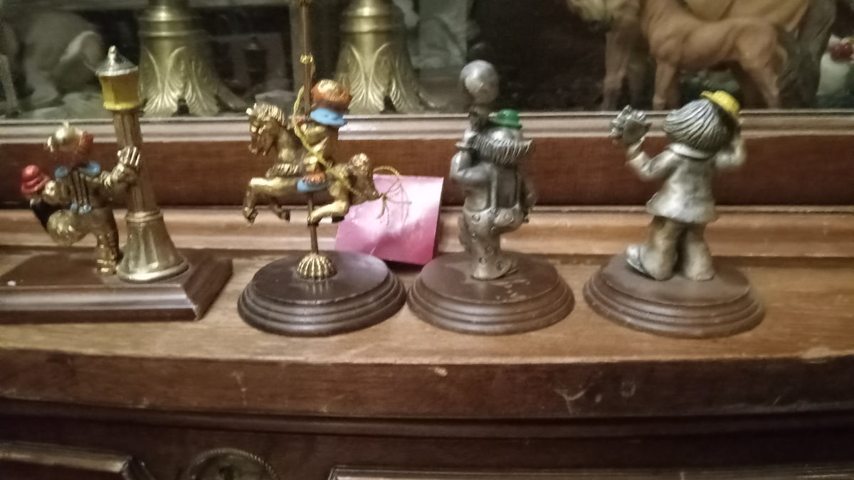 Vintage George Good Pewter Clown Figurines with Wood Bases - Set of 4 (Circa 1986)