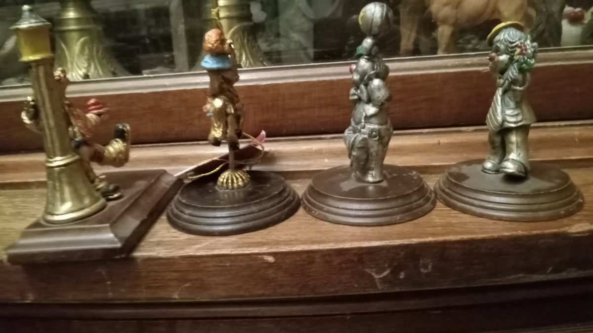 Vintage George Good Pewter Clown Figurines with Wood Bases - Set of 4 (Circa 1986)