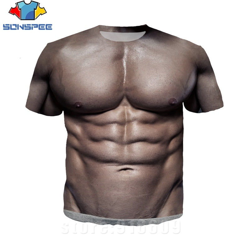 3D Printed Fake Muscle T-shirts Cosplay Costume Buff Front Back Full Printing NEW