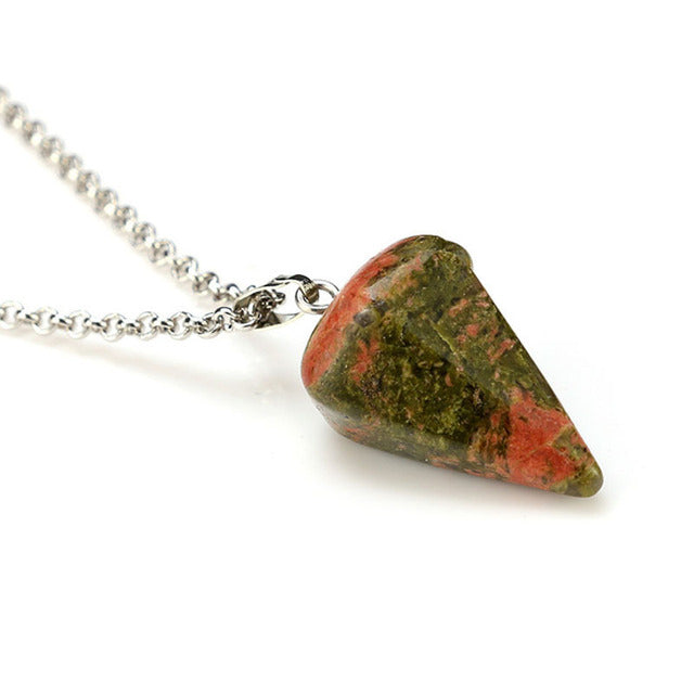 Natural Stone Pendant Necklace Stone Triangle Drop Clear White Black Green Coffee Blue Pink Multi Color, AMB, NEW!