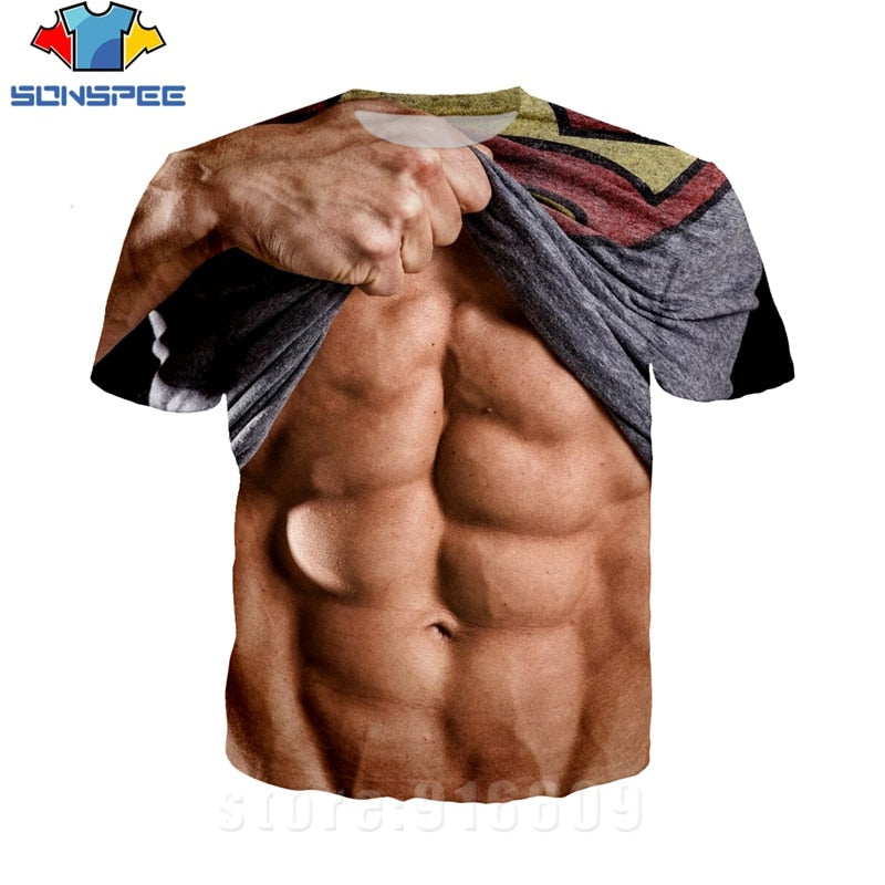 3D Printed Fake Muscle T-shirts Cosplay Costume Buff Front Back Full Printing NEW