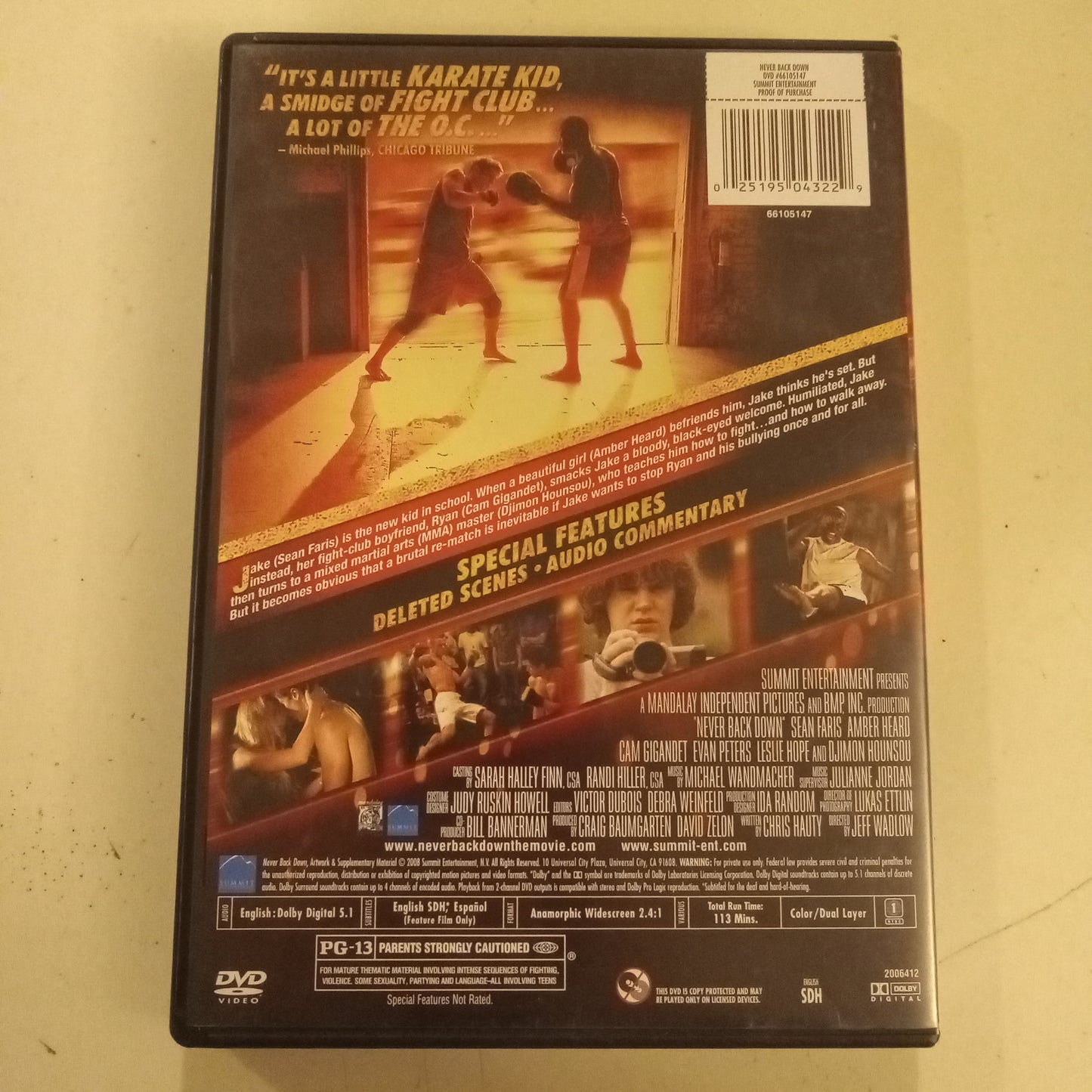 Never Back Down, DVD Movie, Amber Heard Widescreen, Rated PG-13, USED