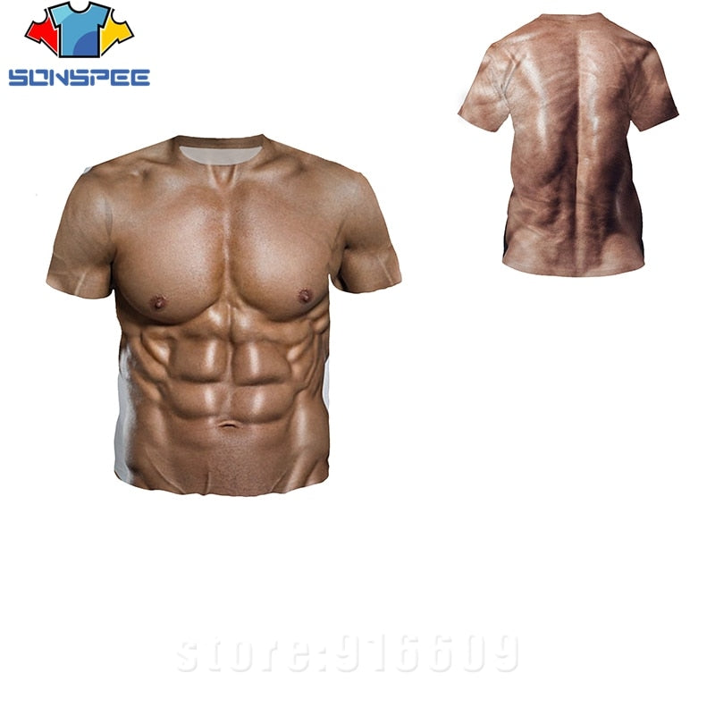 3D Printed Fake Muscle T-shirts Cosplay Costume Buff Front Back Full Printing NEW
