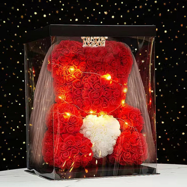Valentines Day Wedding Eternal Rose Bear Lights Up  White Red Pink