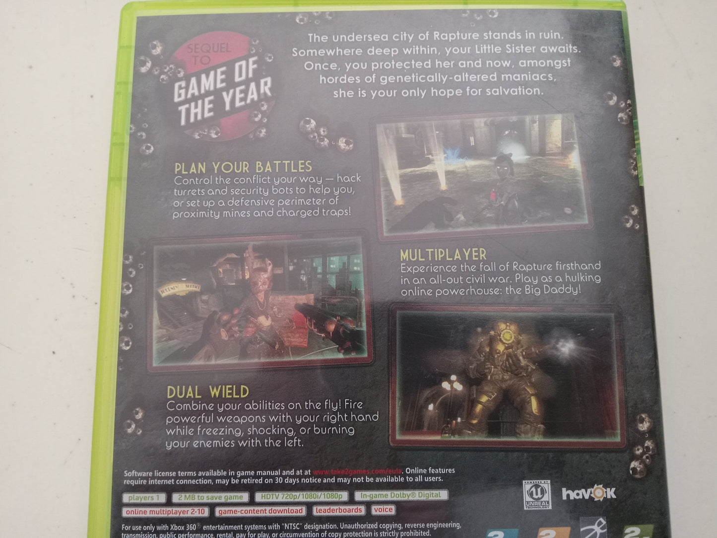 Bioshock 2 Xbox 360 Video Game, Rated M, USED