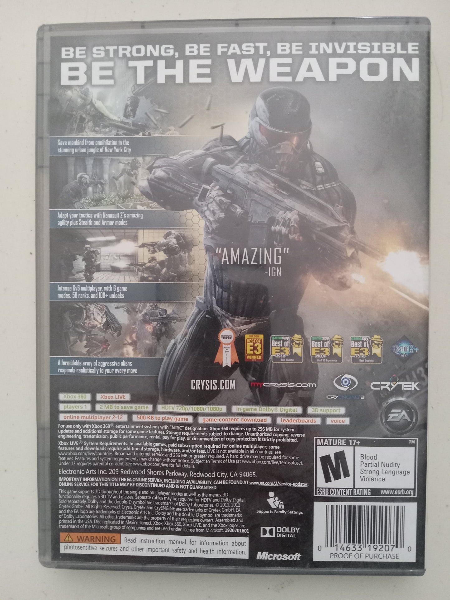 Crysis 2 Xbox 360 Video Game, Rated M, USED