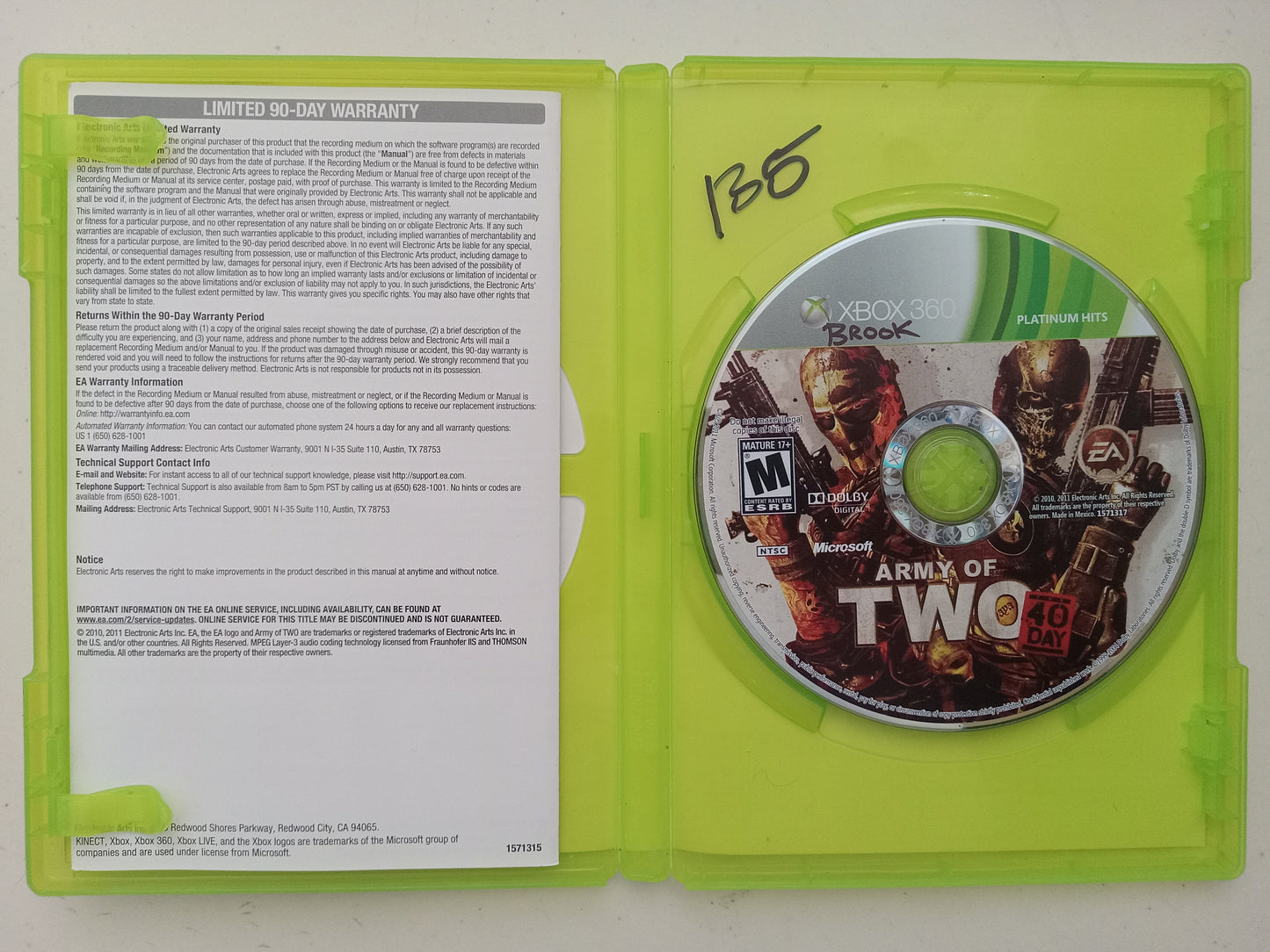 Army of Two 40th Day Xbox 360 Video Game, Rated M, USED