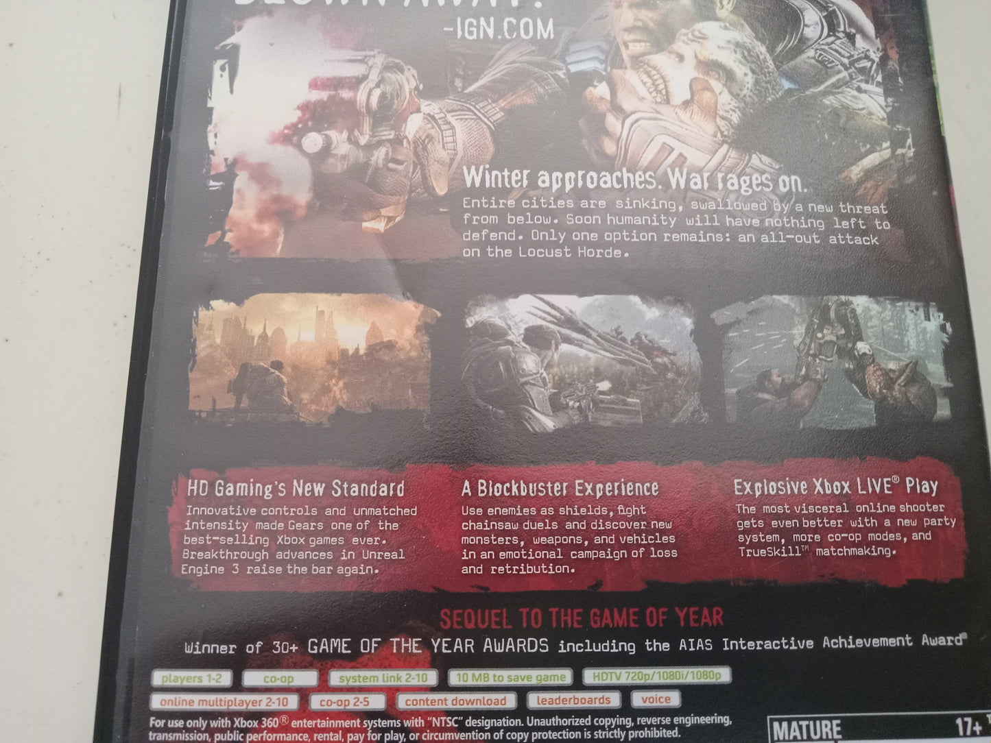 Gears of War 2 Xbox 360 Video Game, Rated M, USED