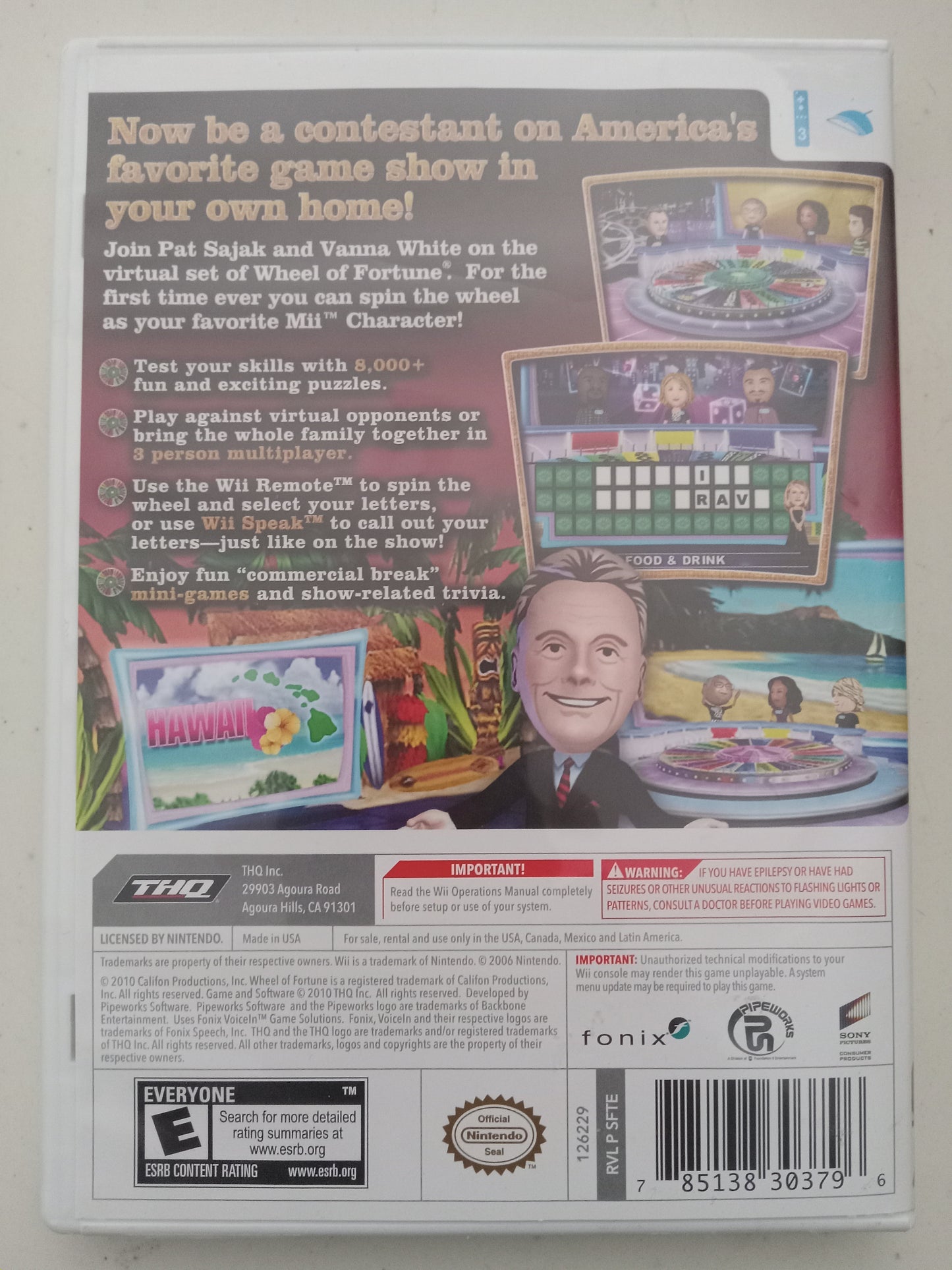 Wheel of Fortune Wii Video Game, Rated E, USED