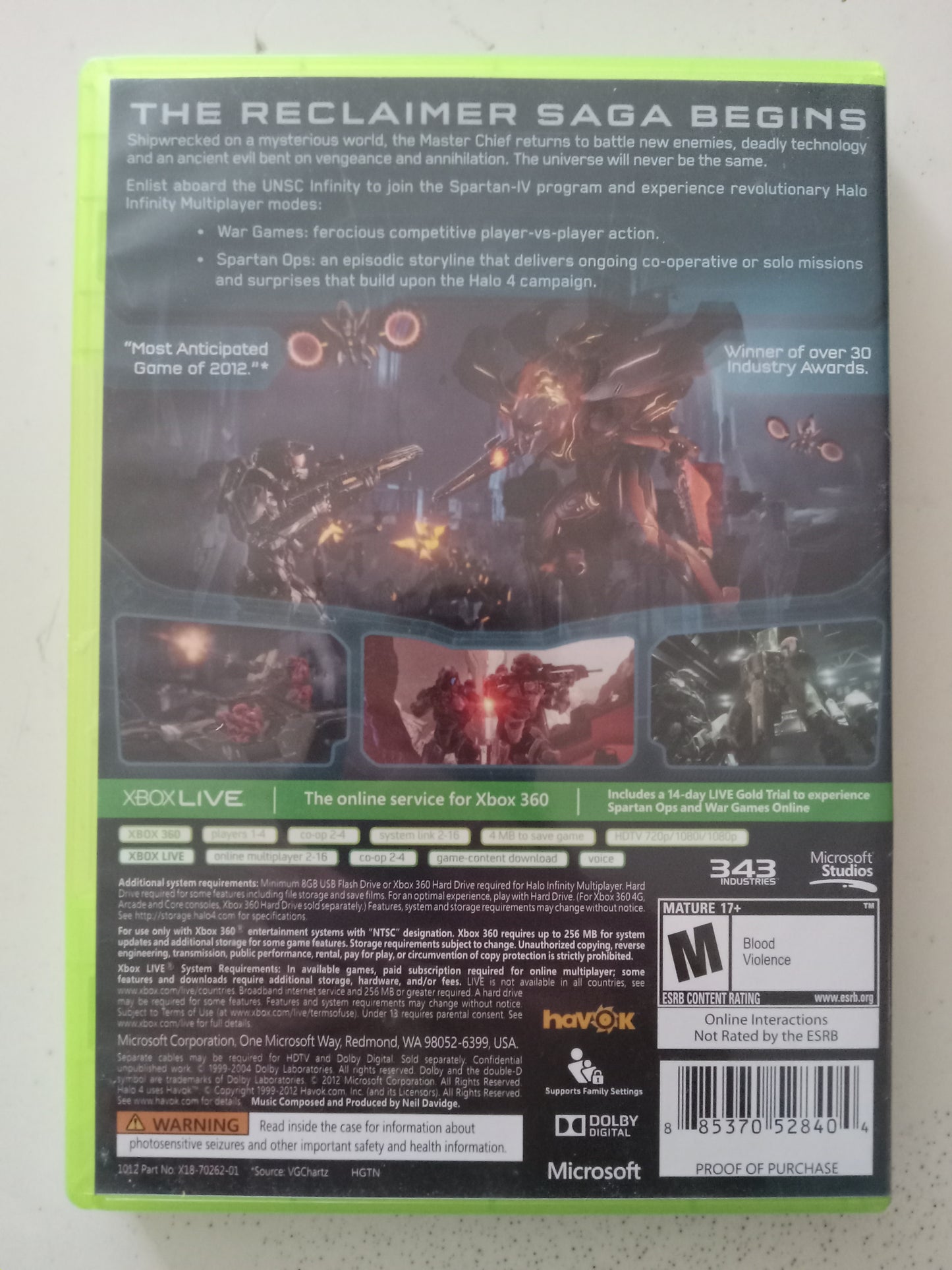 Halo 4 Xbox 360 Video Game, 2 Discs, Rated M, USED