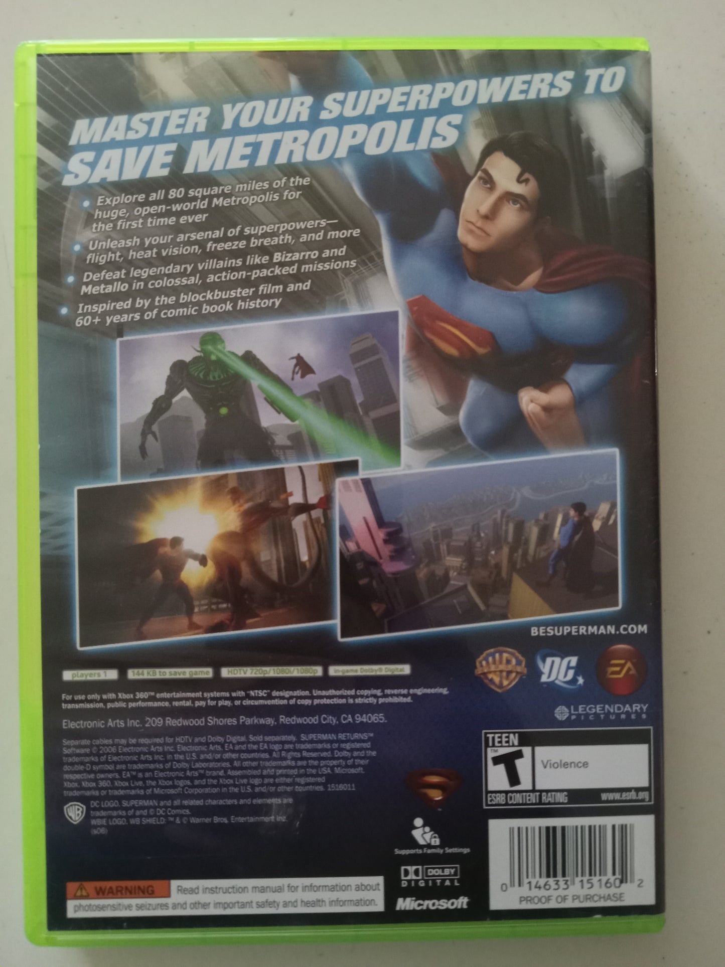 Superman Returns Xbox 360 Video Game, Rated T, USED