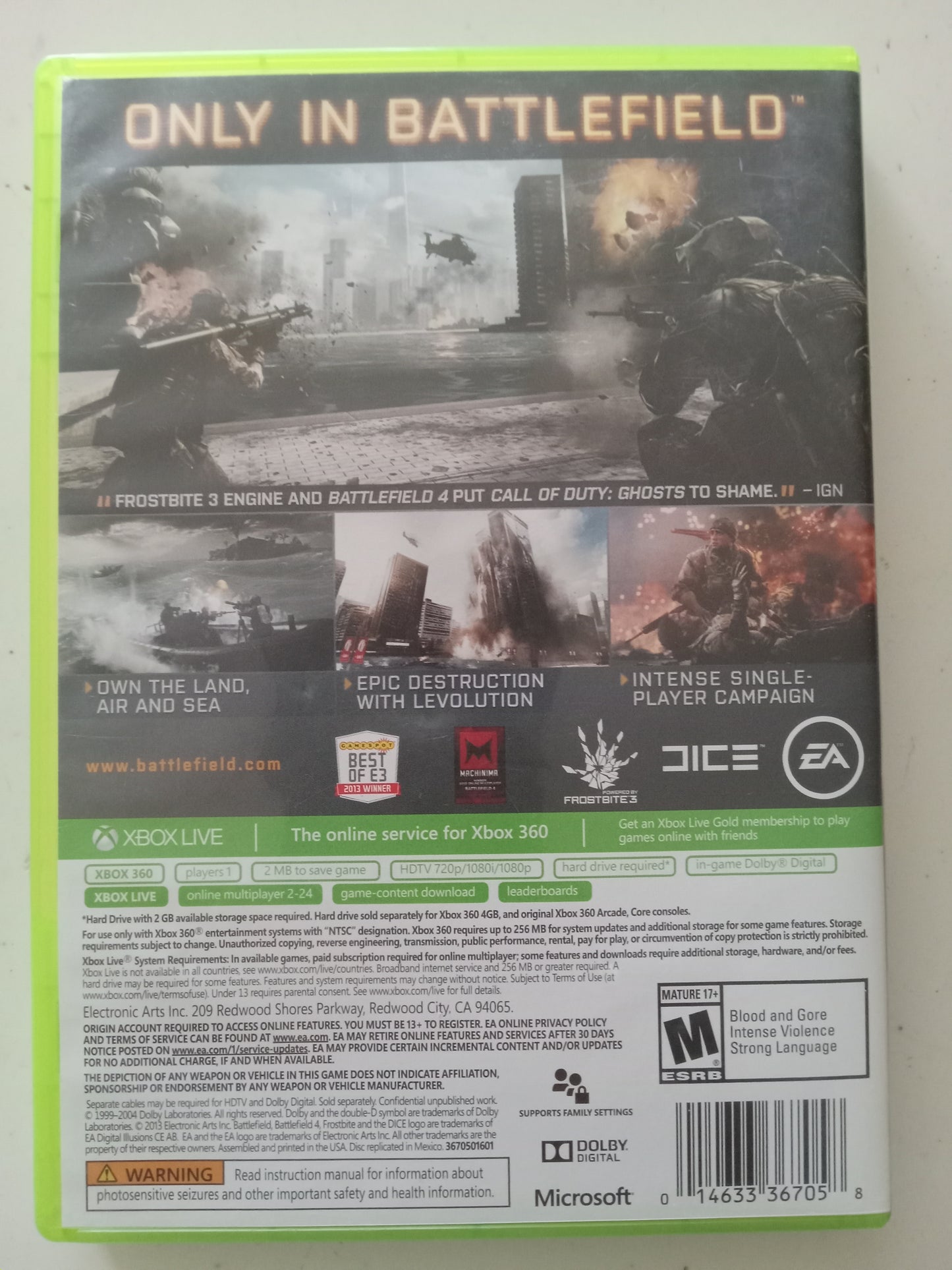 Battlefield 4 Xbox 360 Video Game, 2 Discs, Rated M, USED
