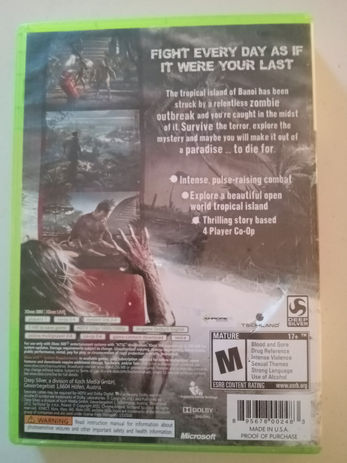 Dead Island Xbox 360 Video Game, Rated M, USED