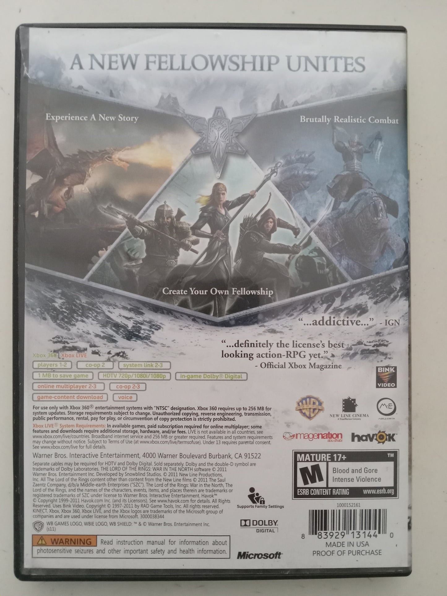 Lord of the Rings War in the North, Xbox 360 Video Game, Rated M, USED
